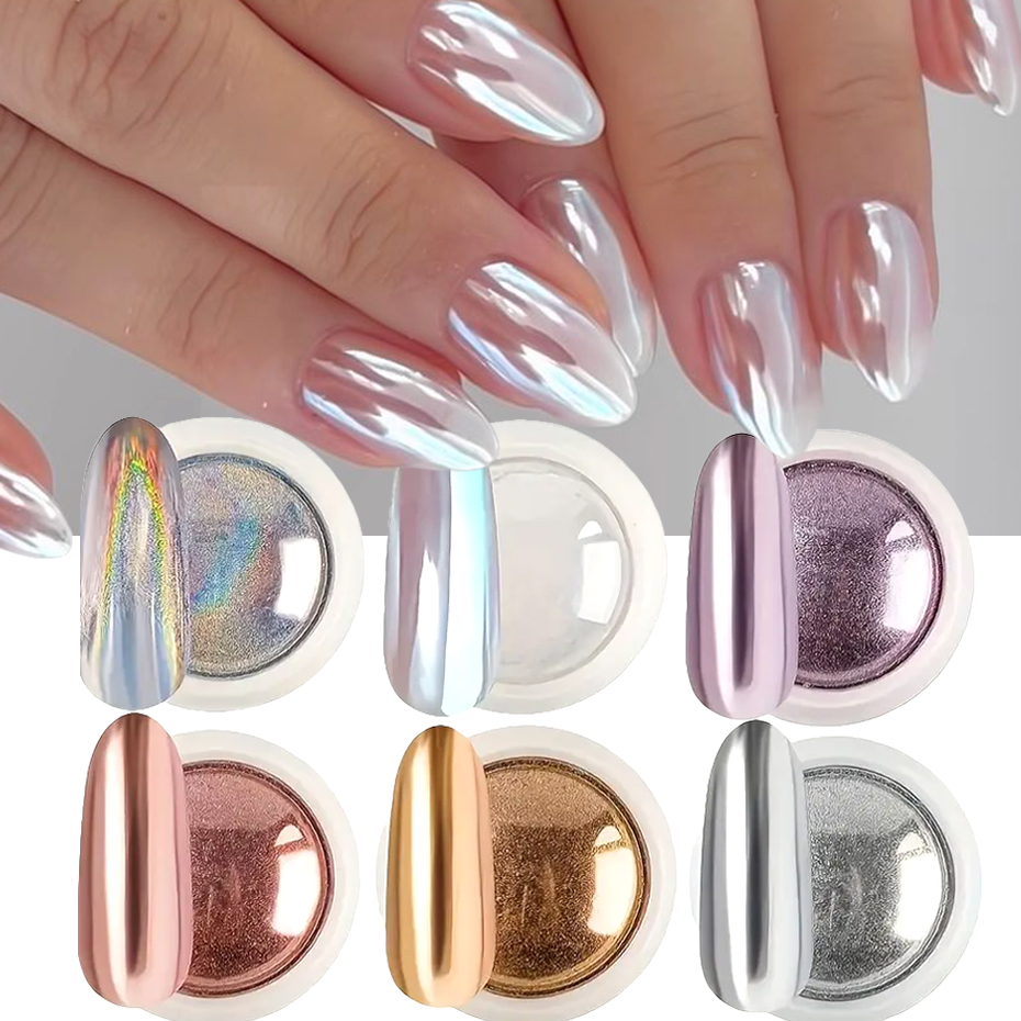 Nail Glitter Chrome - 6 szt. Chromowany Biały Puder do