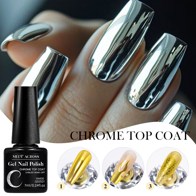 Nail Glitter Chrome - 7ML Chromowany Top Coat do Efektu