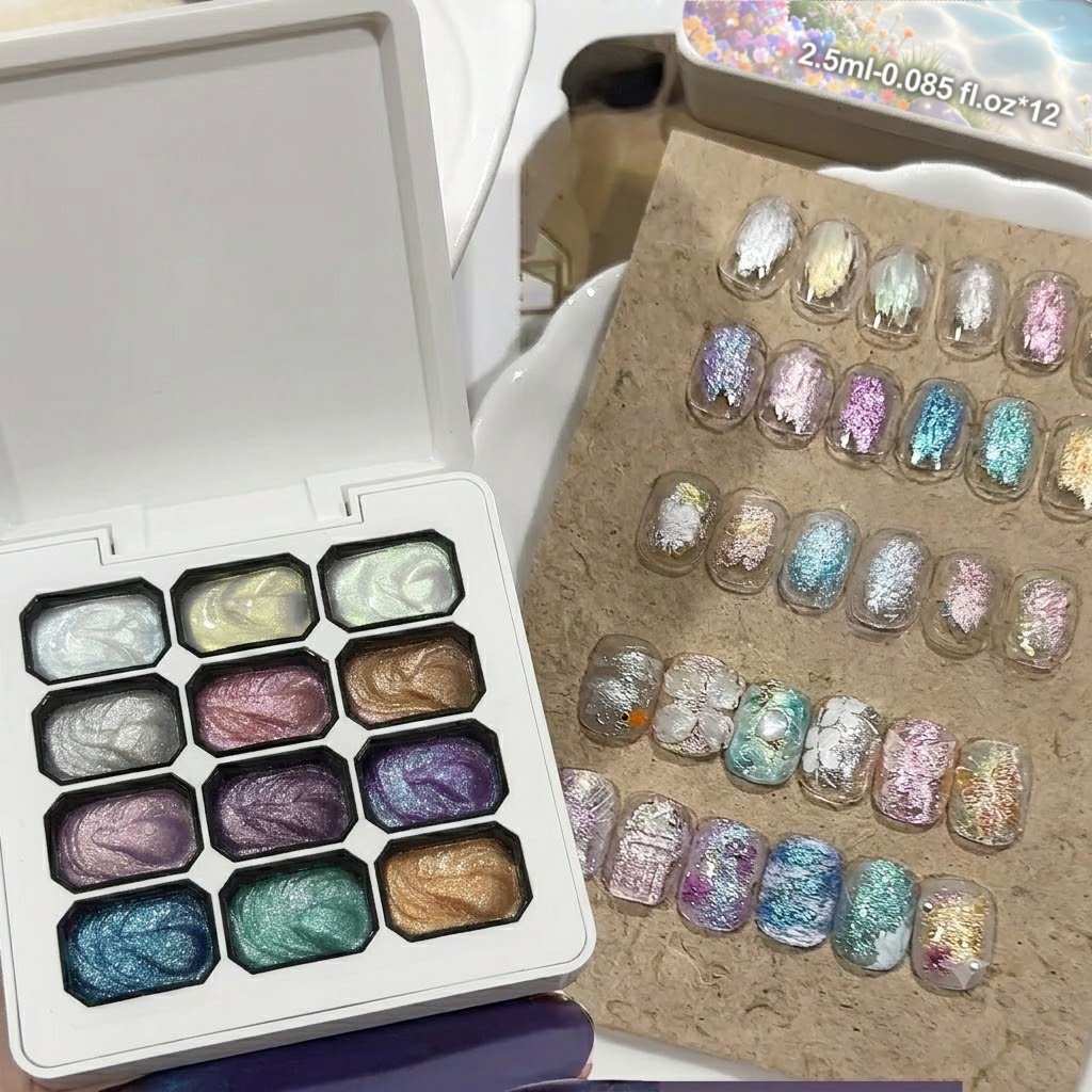 Zestaw 12 kolorowych żeli do p – Nail Glitter Chrome recenzja i cena