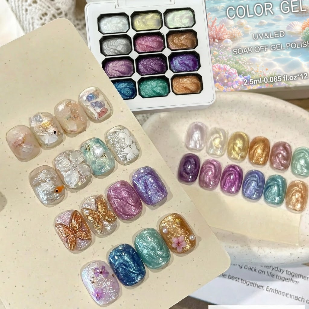 Zestaw 12 kolorowych żeli do p – Nail Glitter Chrome recenzja i cena