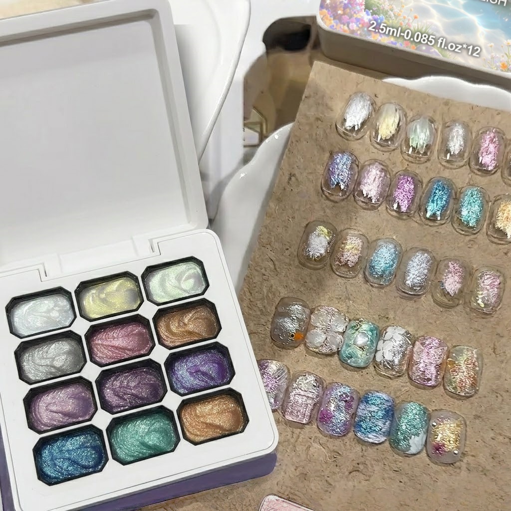 Zestaw 12 kolorowych żeli do p – Nail Glitter Chrome recenzja i cena